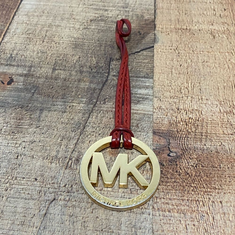 Michael Kors Mk Replacement Bag Charm Hang Tag Red Leather Gold Tone Logo